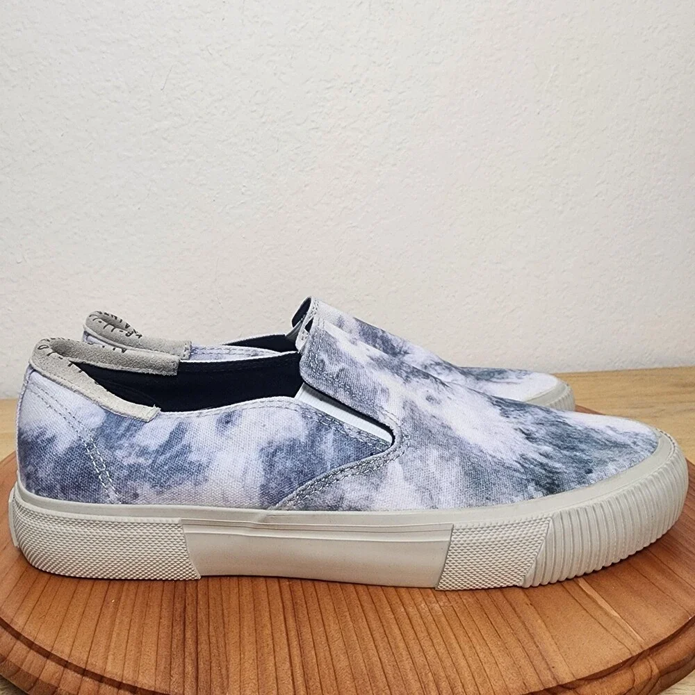 AllSaints Manny Shoes Mens Size 9 Gray Blue Tie Dye Slip On Canvas Sneakers
